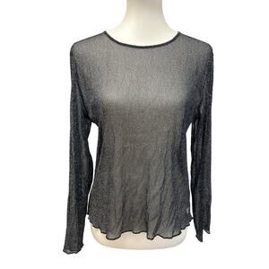 Victoria's Secret Womens Medium Long Sleeve Sheer Black Metallic Top Blouse